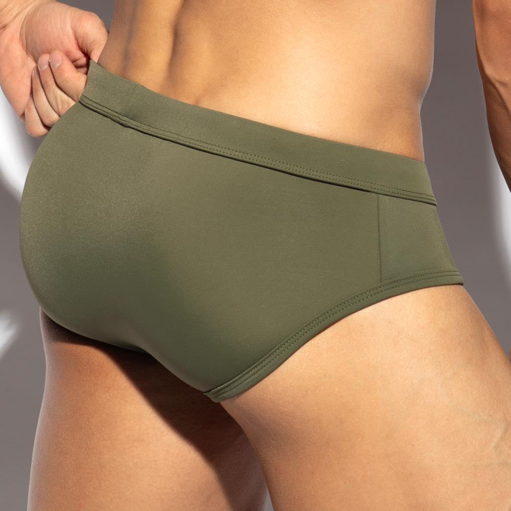 ES Collection Basic Sportive Swim Brief - Herren Badeslip mit herausnehmbarer Push-Up Einlage in khaki, back