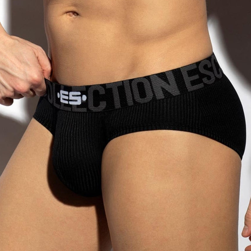 ES Collection RECYCLED RIB BRIEF - schwarzer Premium Slip mit geripptem Stoff