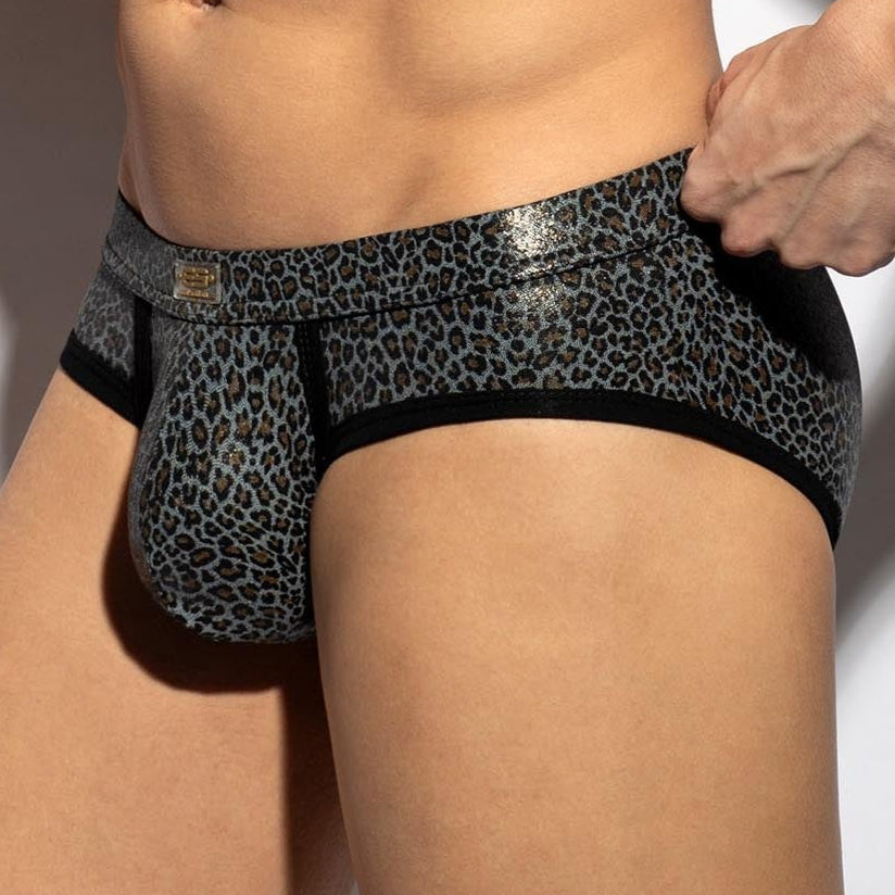 ES Collection Shiny Leopard Print Brief - ausgefallener Herren Slip mit glänzendem Leopardenmuster-Print 