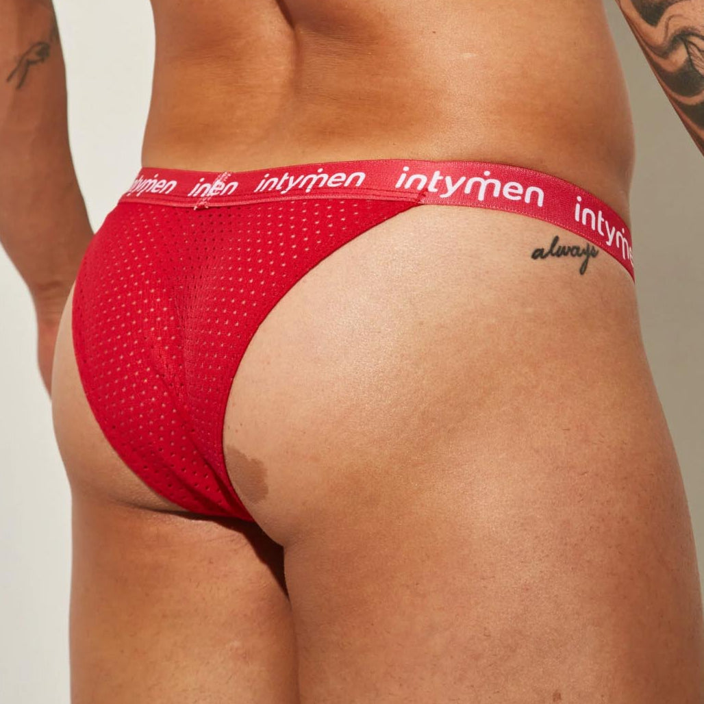 Intymen Love Tanga Brief - roter Mini Slip für Herren im ultra-knappen Tanga Design , back