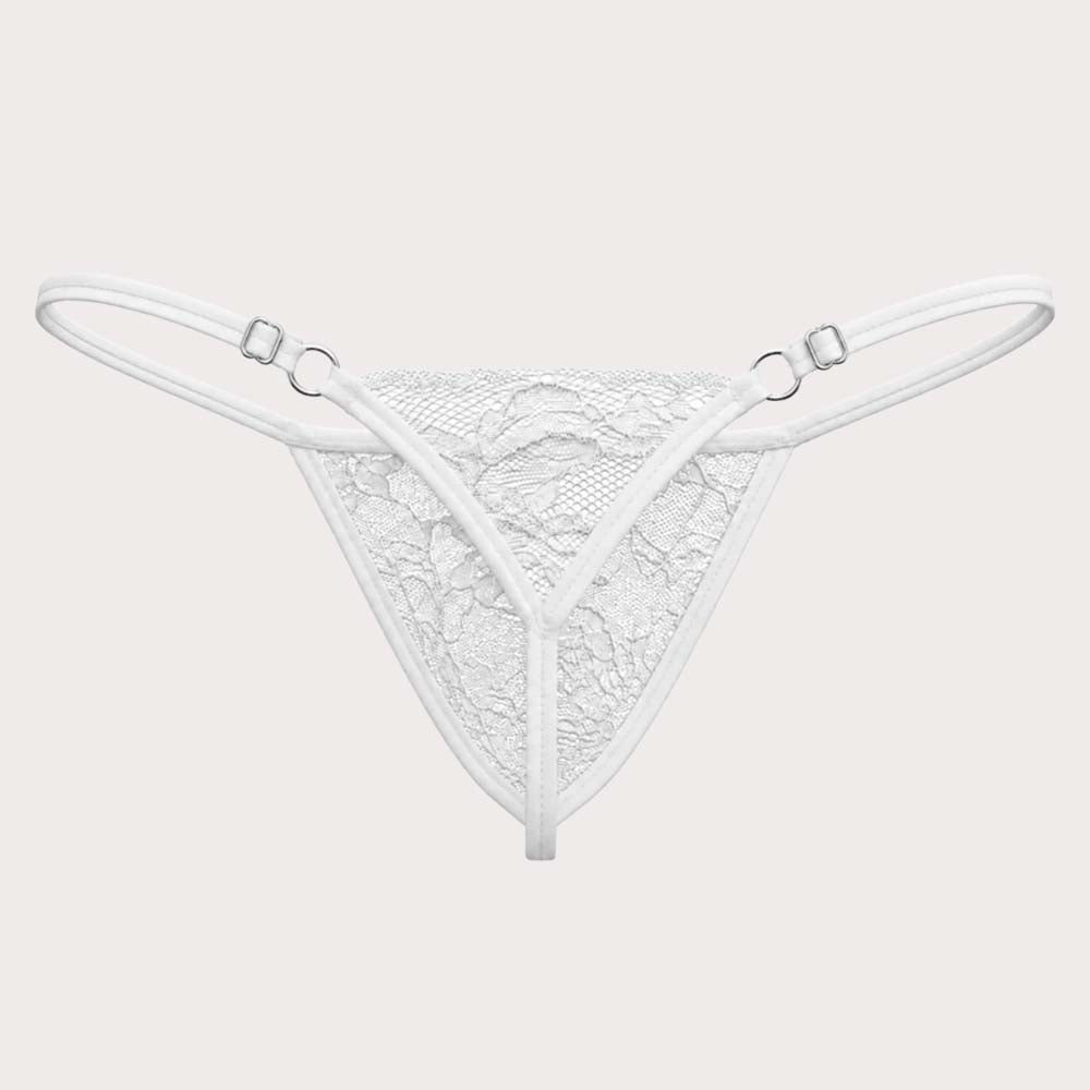 Intymen Temptation Thong – Knapper String-Tanga für Männer aus transparenter Spitze mit verführerischem Blumenmuster in weiß, detail