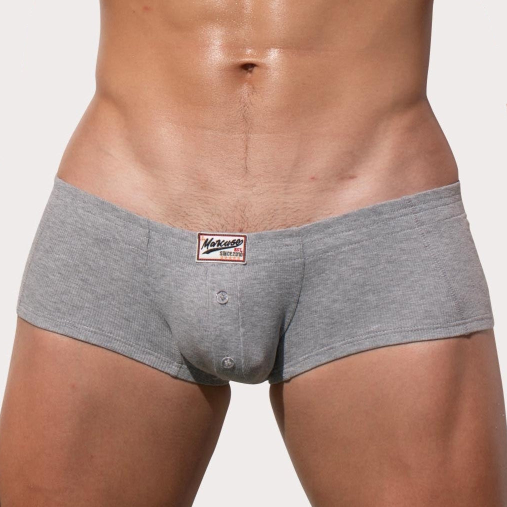 Marcuse Waterboy Boxer - Low-Rise Mini Pants für Herren mit Knopf-Eingriff, grau, front