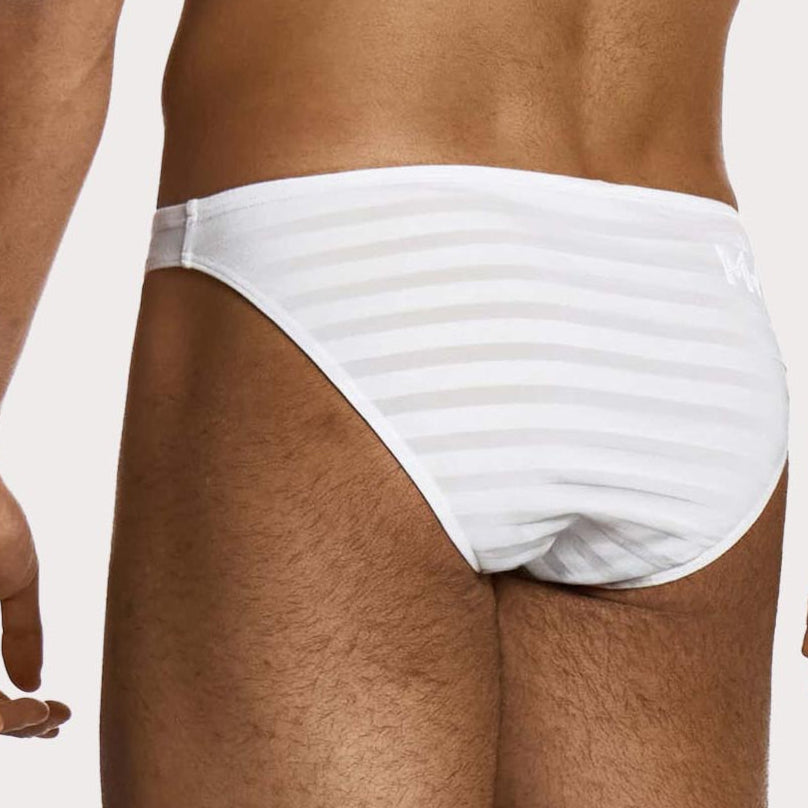 Modus Vivendi Athletic Low Cut Brief - Knapper Slip für Männer mit gestreiftem Muster in weiß, back