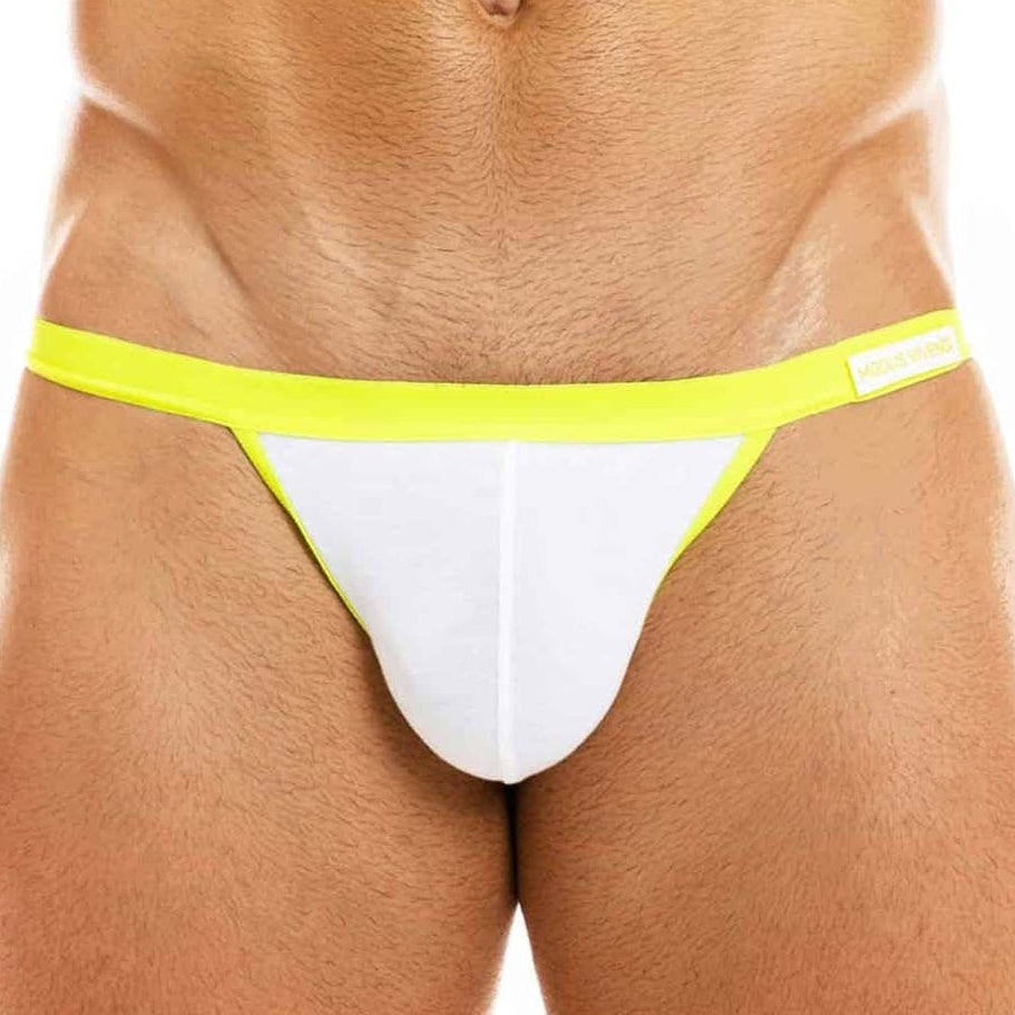 Modus Vivendi Peace Tanga Brief - Sexy Low-Rise Slip im Tanga Design, weiß-neongelb, front