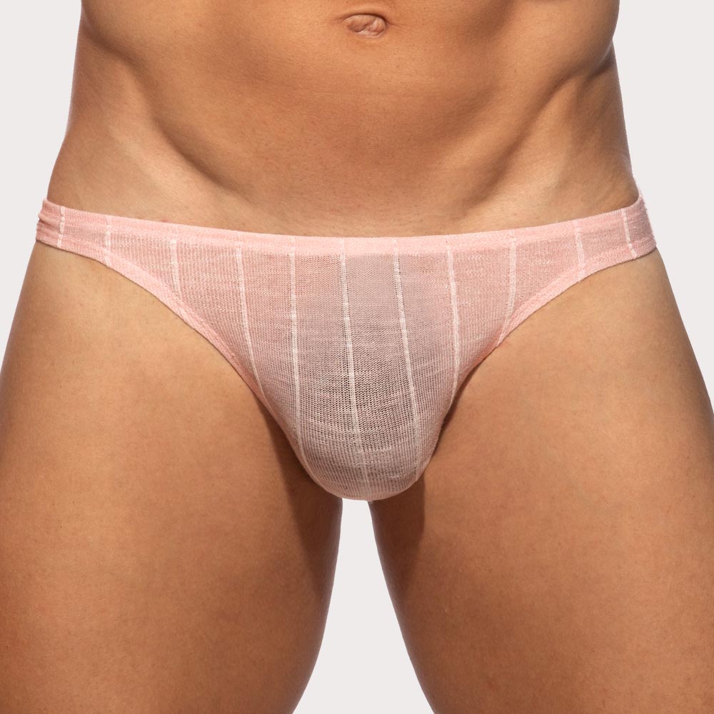 Addicted Rib Knit Bikini Brief - Low-Rise Herrenslip in feiner Strickoptik mit großzügigem Pouch in rosa