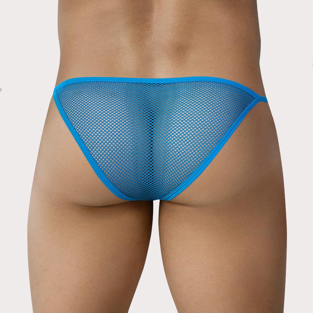 CUT4MEN ULTR4MESH Brief – Tanga-Slip im Low-Rise Fit aus elastischem Mesh-Gewebe in blau, back