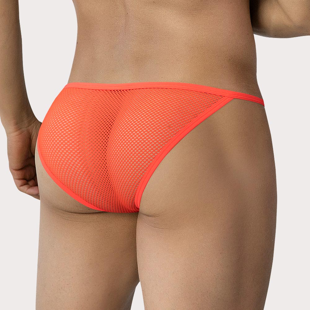 CUT4MEN ULTR4MESH Brief – Tanga-Slip im Low-Rise Fit aus elastischem Mesh-Gewebe in orange, back