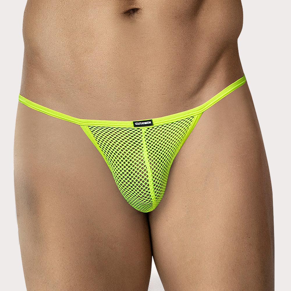 CUT4MEN ULTR4MESH Brief – Tanga-Slip im Low-Rise Fit aus elastischem Mesh-Gewebe in neon-gelb, front