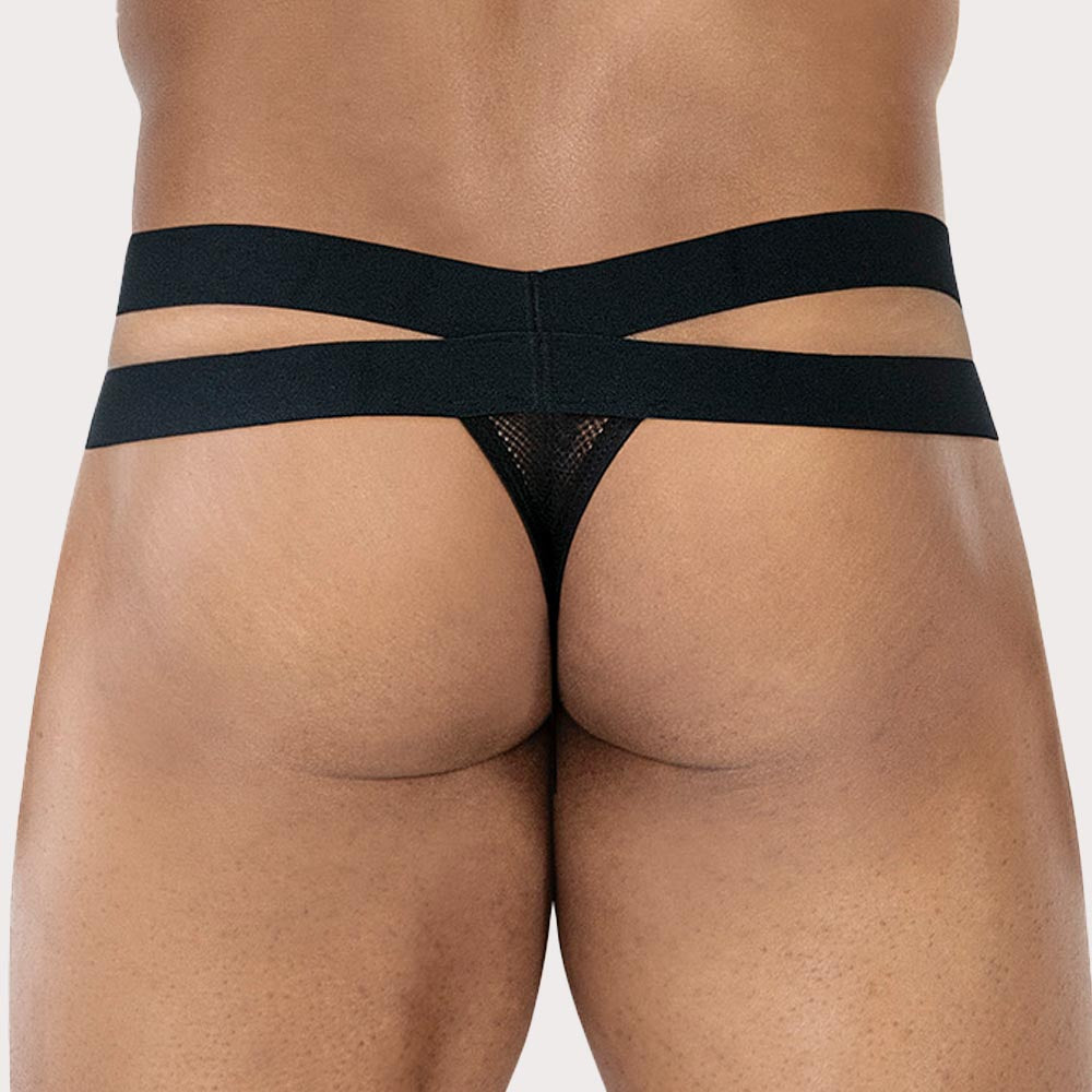 Cut4Men 'R4VAGE MESH CROSSED THONG' - durchsichtiger Netz String für Männer in schwarz, back