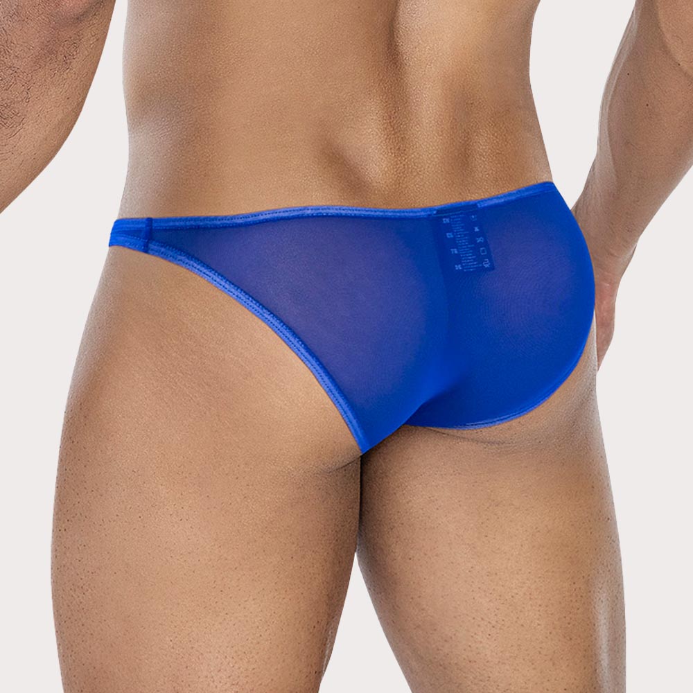 Cut4Men Low-Rise Bulge Mesh Brief - Ultraknapper Mini Slip für Herren aus durchsichtigem Material in electric blue, back