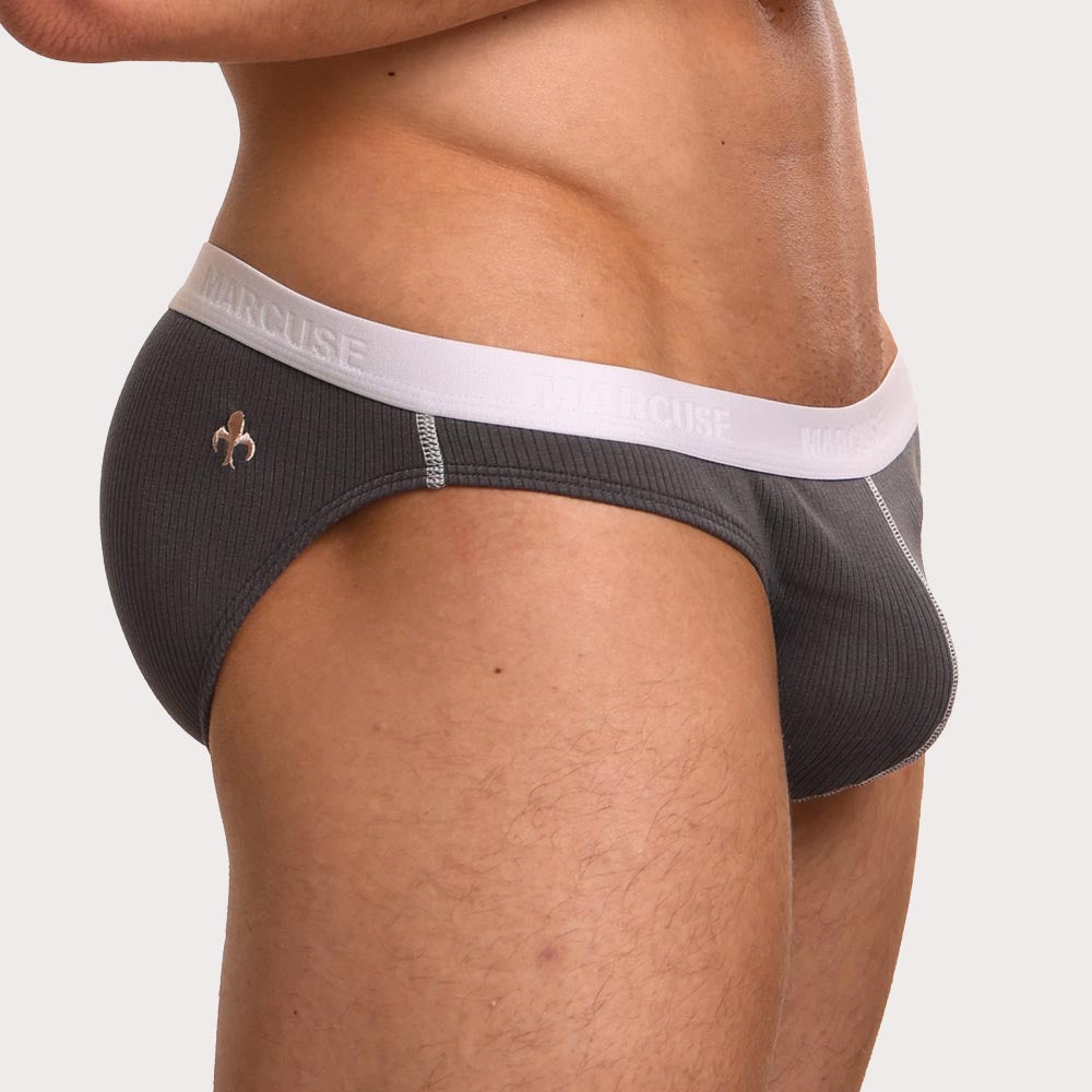 Marcuse Classique Slip – super Low-Rise Slip für Herren aus weichem Feinripp-Gewebe mit Double Layer Pouch in grau