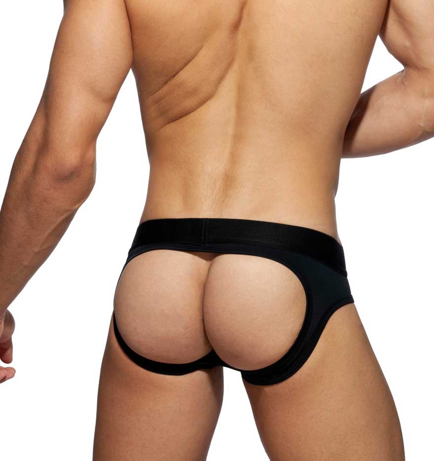 Sexy Jockstrap 'Bottomless Fetish Brief' von Addicted Underwear in schwarz, Rückseite