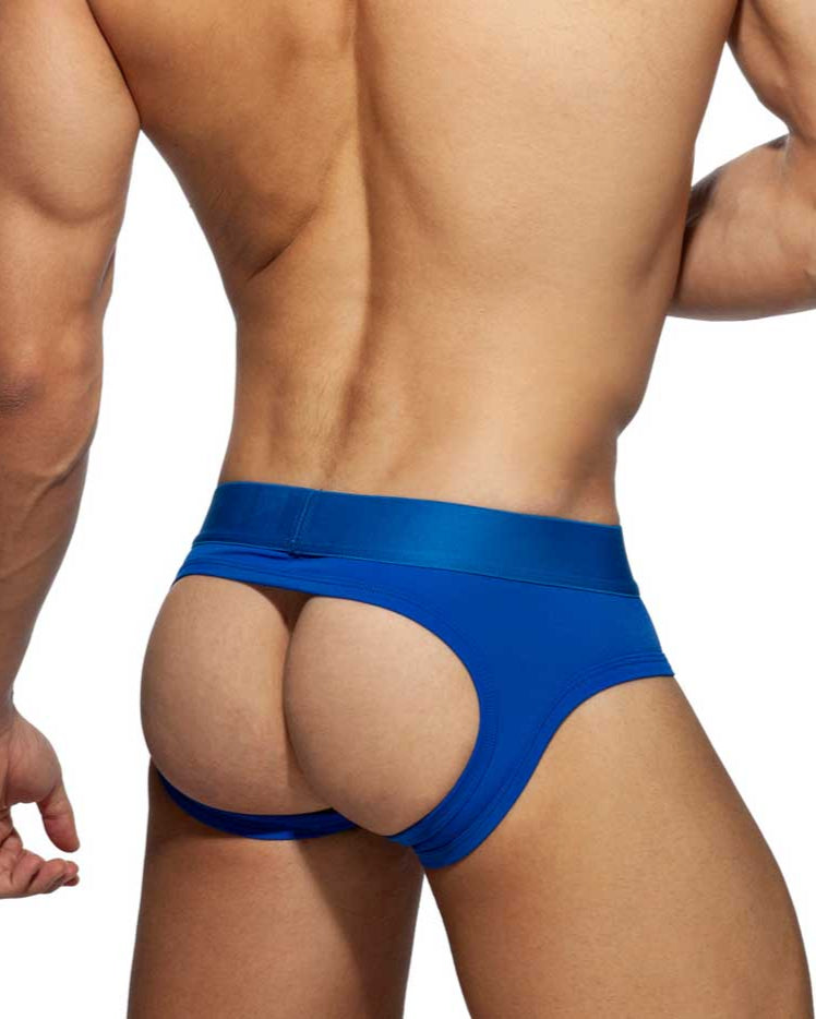 Sexy Jockstrap 'Bottomless Fetish Brief' von Addicted Underwear in blau, Rückseite