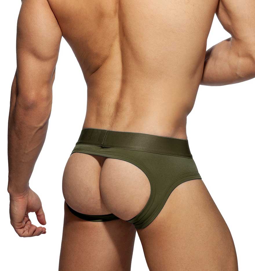 Sexy Jockstrap 'Bottomless Fetish Brief' von Addicted Underwear in khaki, Rückseite