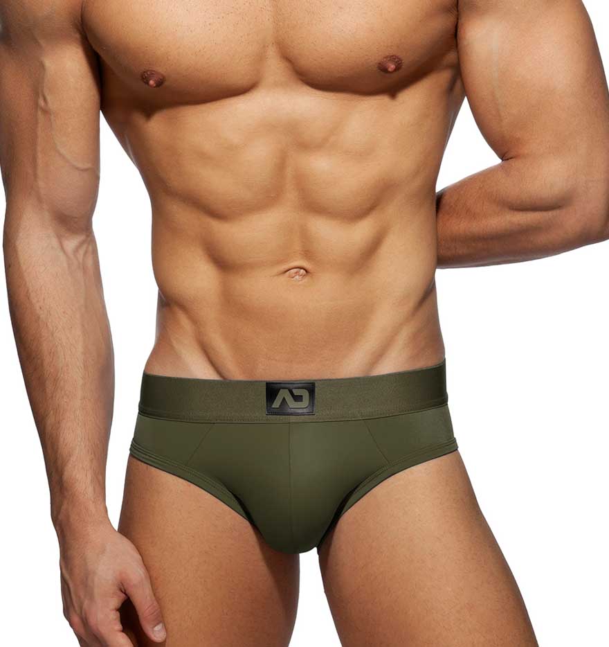 Sexy Jockstrap 'Bottomless Fetish Brief' von Addicted Underwear in khaki, Frontansicht