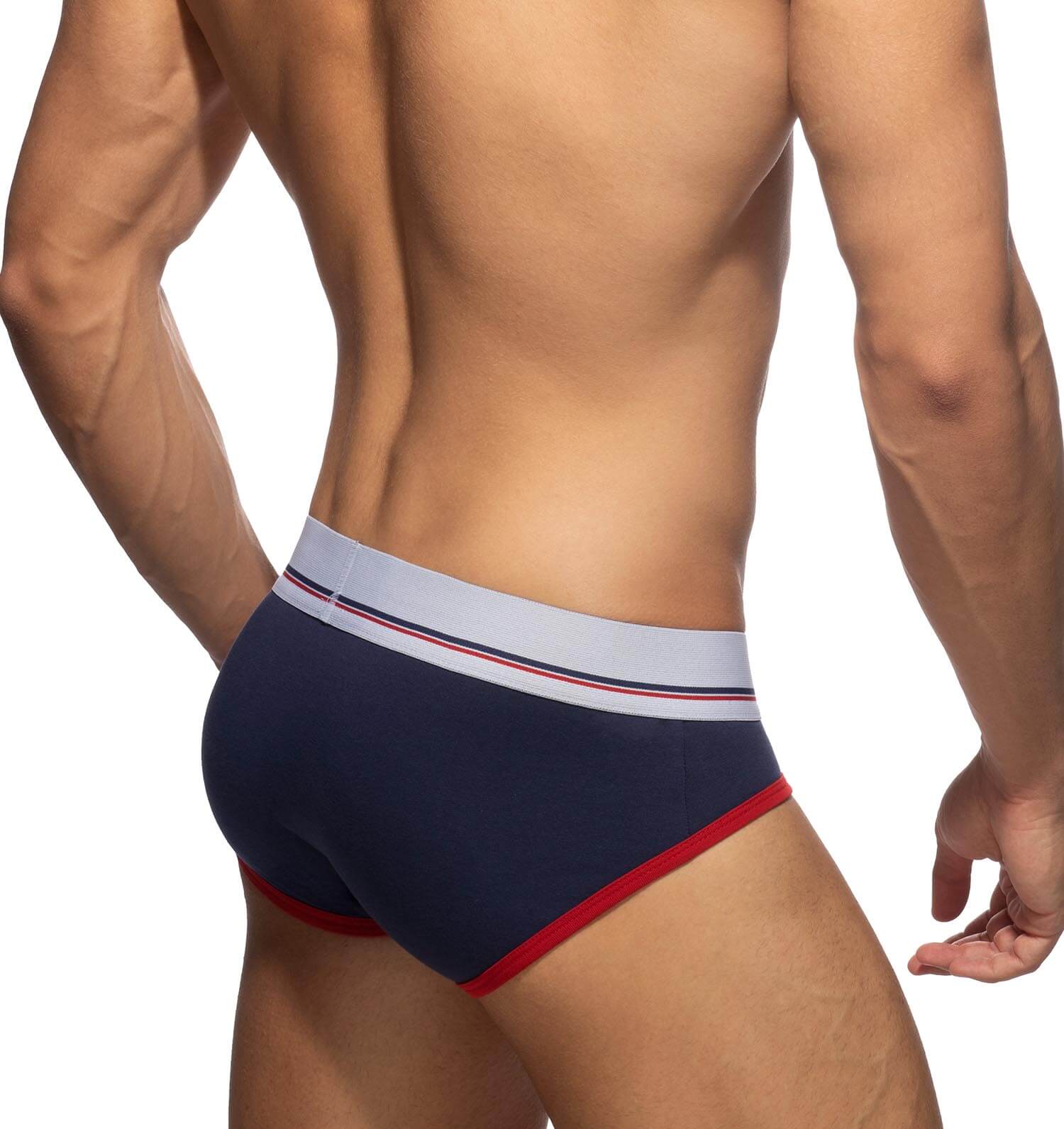 Navy-Blauer Herren Slip von Addicted Underwear mit farblich abgesetzten Konturen, Rückansicht