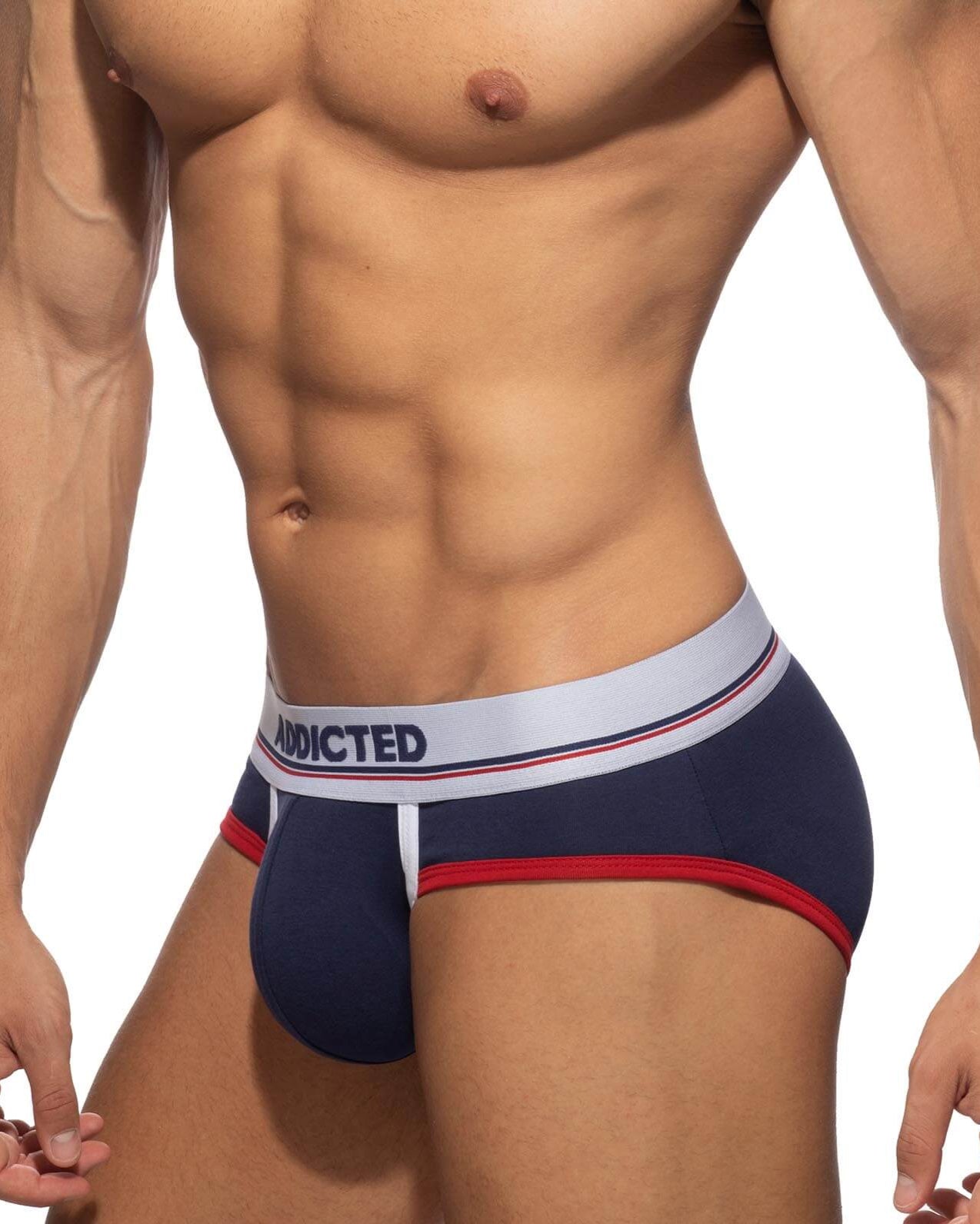Navy-Blauer Herren Slip von Addicted Underwear mit farblich abgesetzten Konturen, Seitenansicht