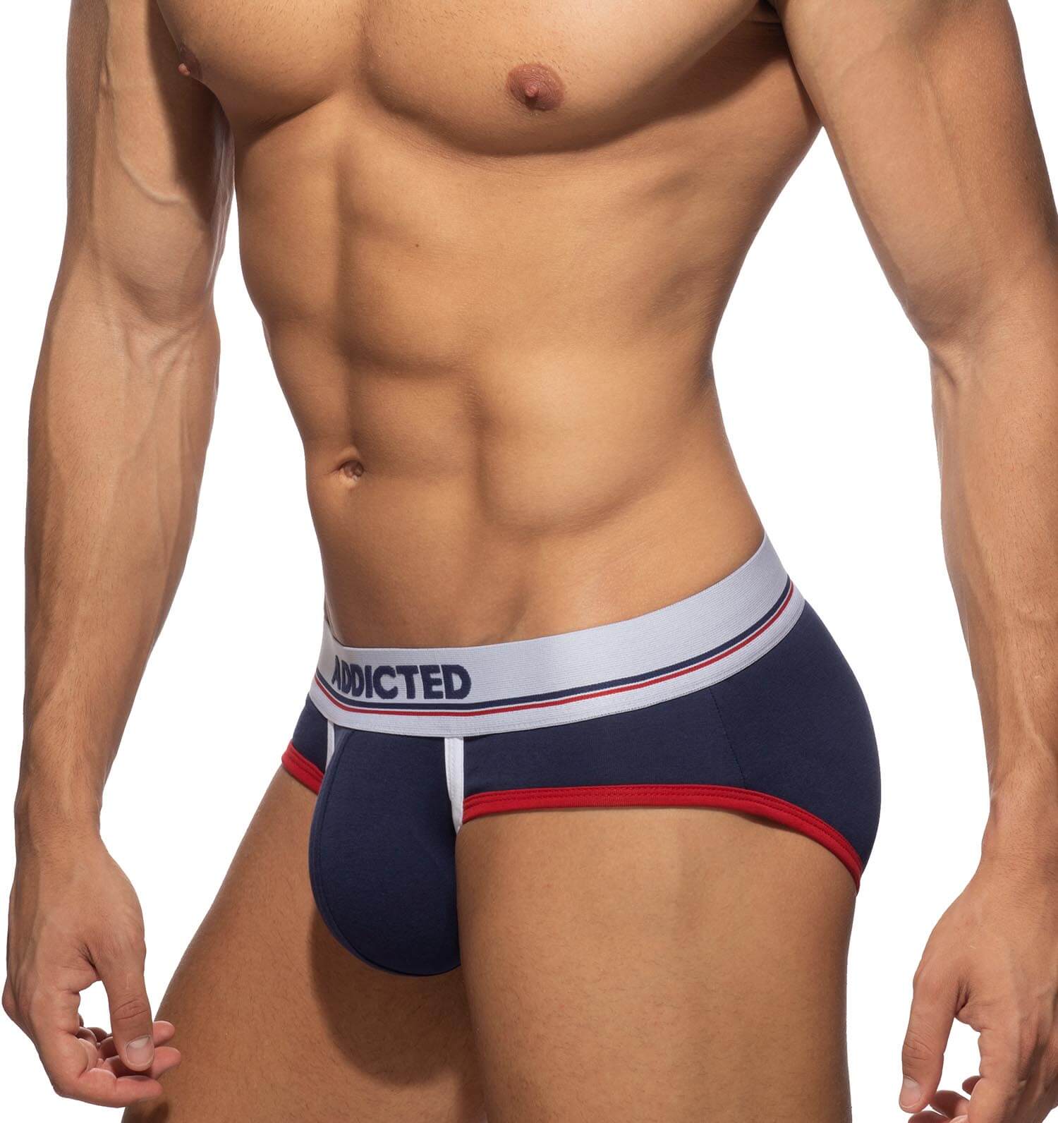 Navy-Blauer Herren Slip von Addicted Underwear mit farblich abgesetzten Konturen, Seitenansicht