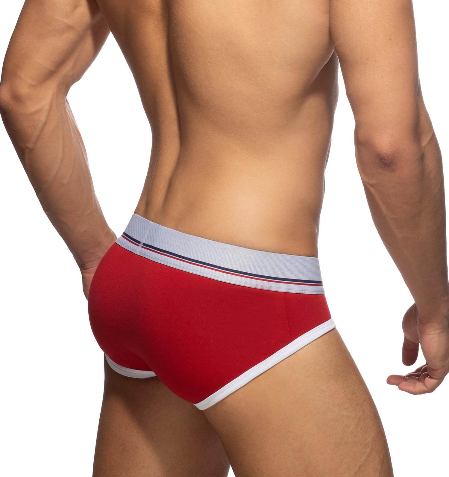 Roter Herren Slip von Addicted Underwear mit farblich abgesetzten Konturen, Rückansicht