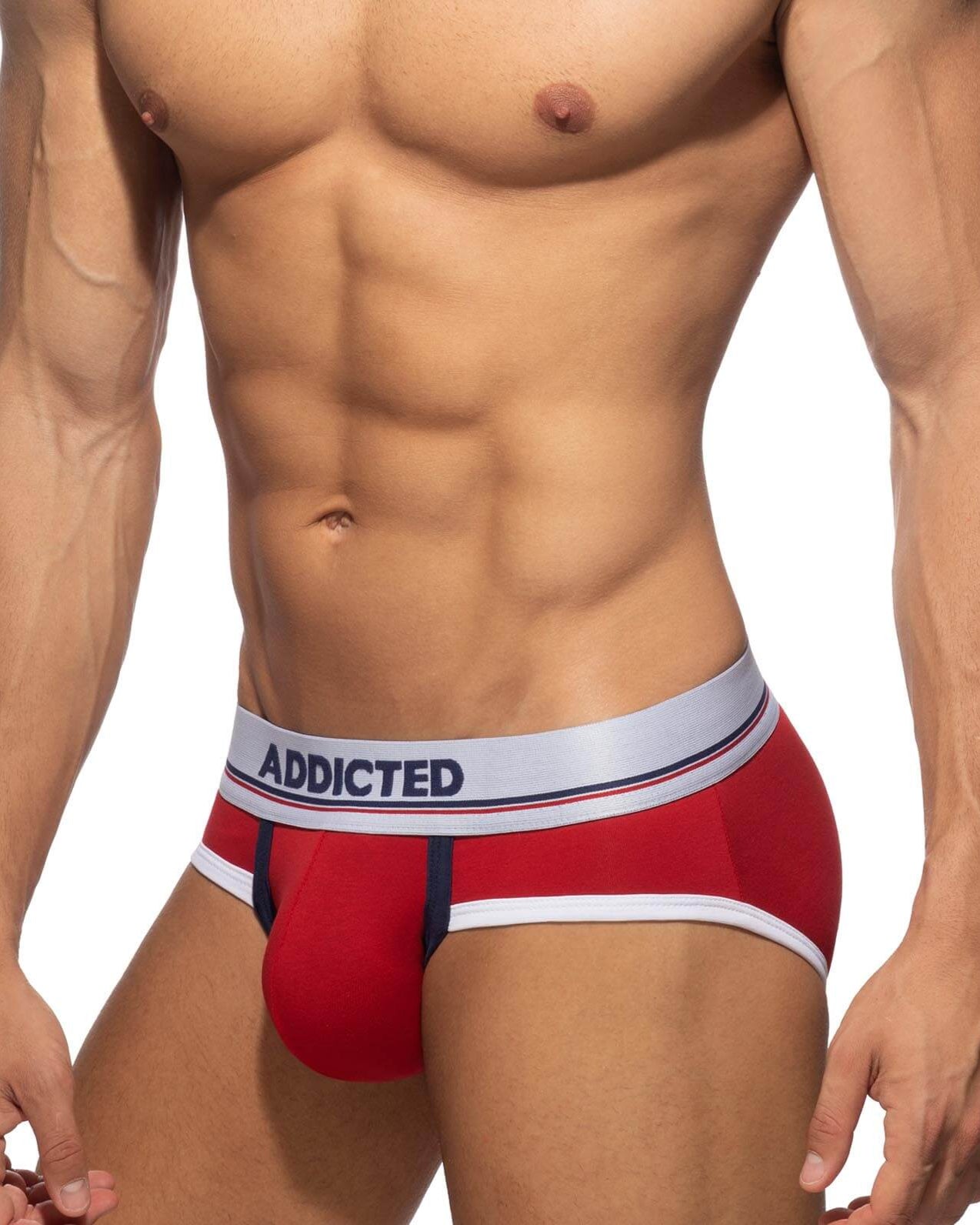 Roter Herren Slip von Addicted Underwear mit farblich abgesetzten Konturen, Seitenansicht