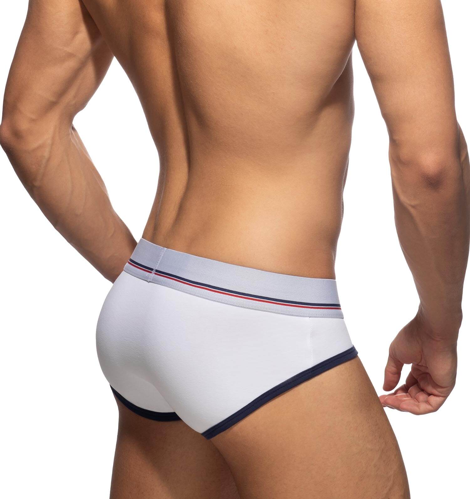 Weißer Herren Slip von Addicted Underwear mit farblich abgesetzten Konturen, Rückansicht