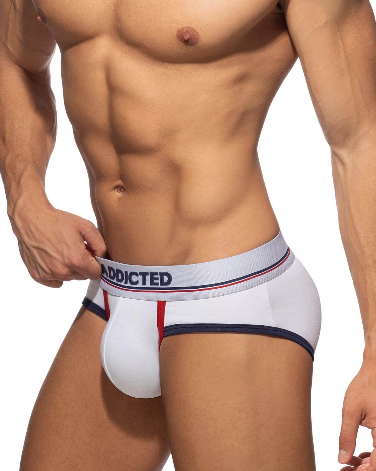 Weißer Herren Slip von Addicted Underwear mit farblich abgesetzten Konturen, Seitenansicht