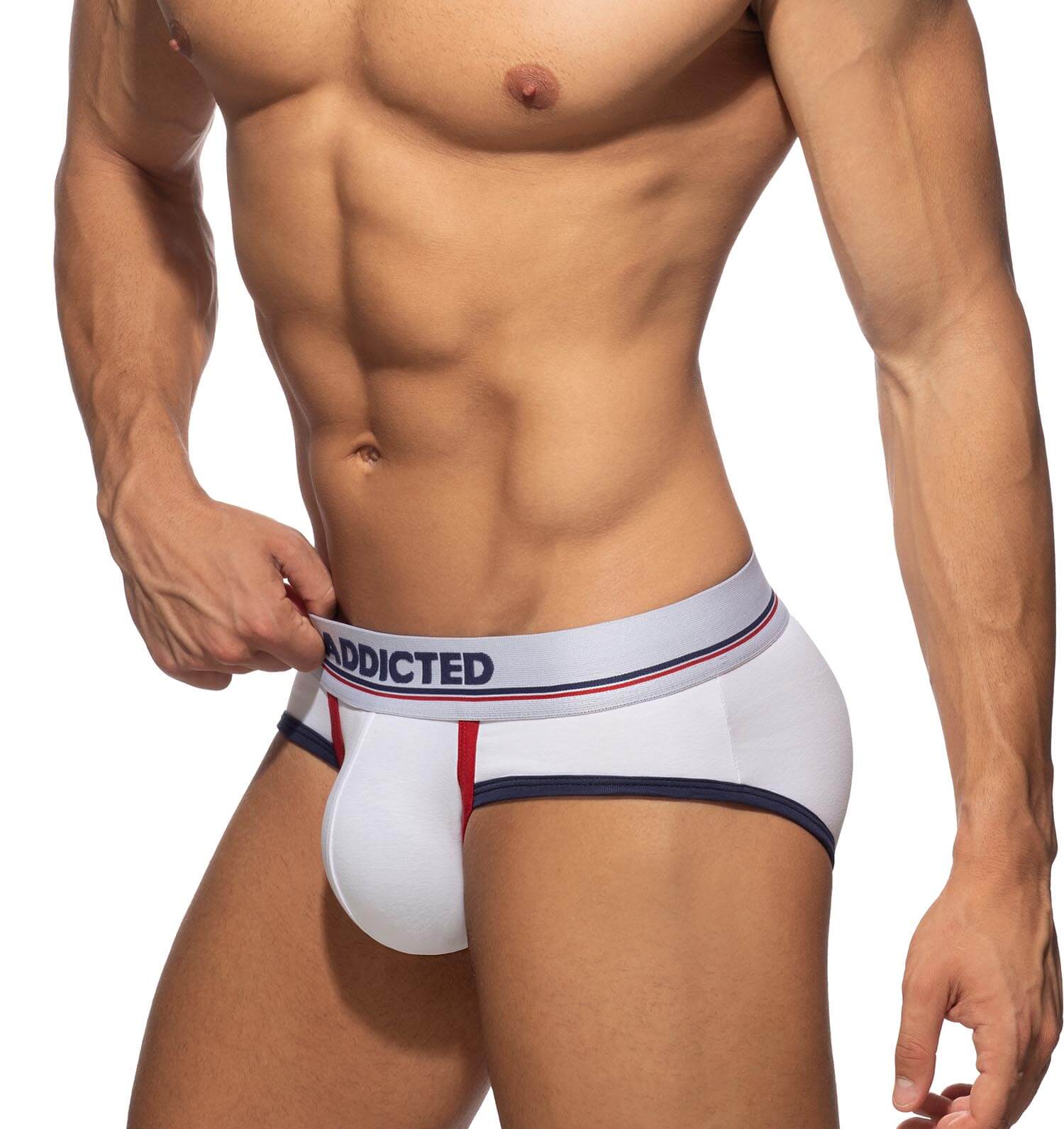 Weißer Herren Slip von Addicted Underwear mit farblich abgesetzten Konturen, Seitenansicht