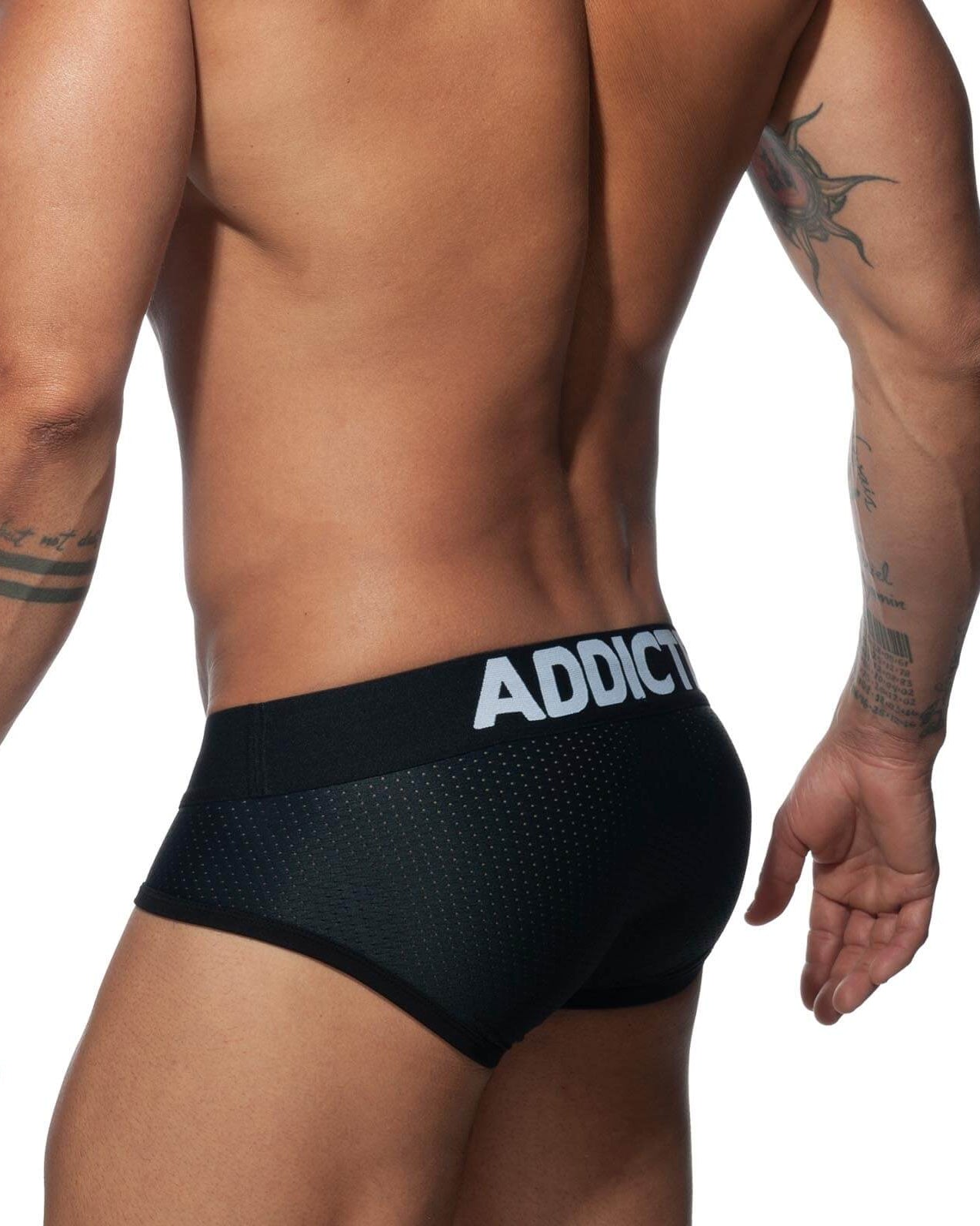 Schwarzer Mesh Slip mit Push-Up Funktion von Addicted Underwear, Rückansicht