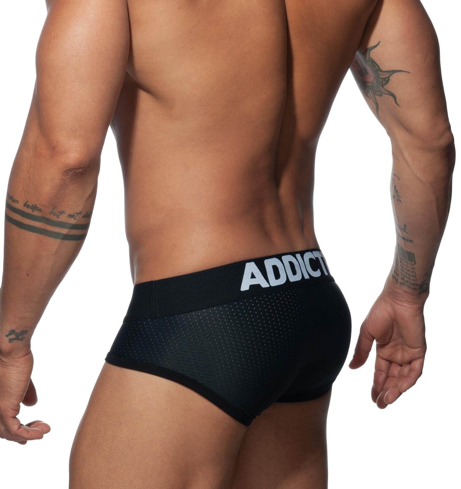 Schwarzer Mesh Slip mit Push-Up Funktion von Addicted Underwear, Rückansicht