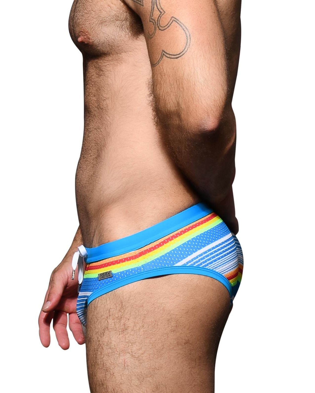 mehrfarbiger Badeslip aus der Swimwear Kollektion von Andrew Christian, Seitenansicht