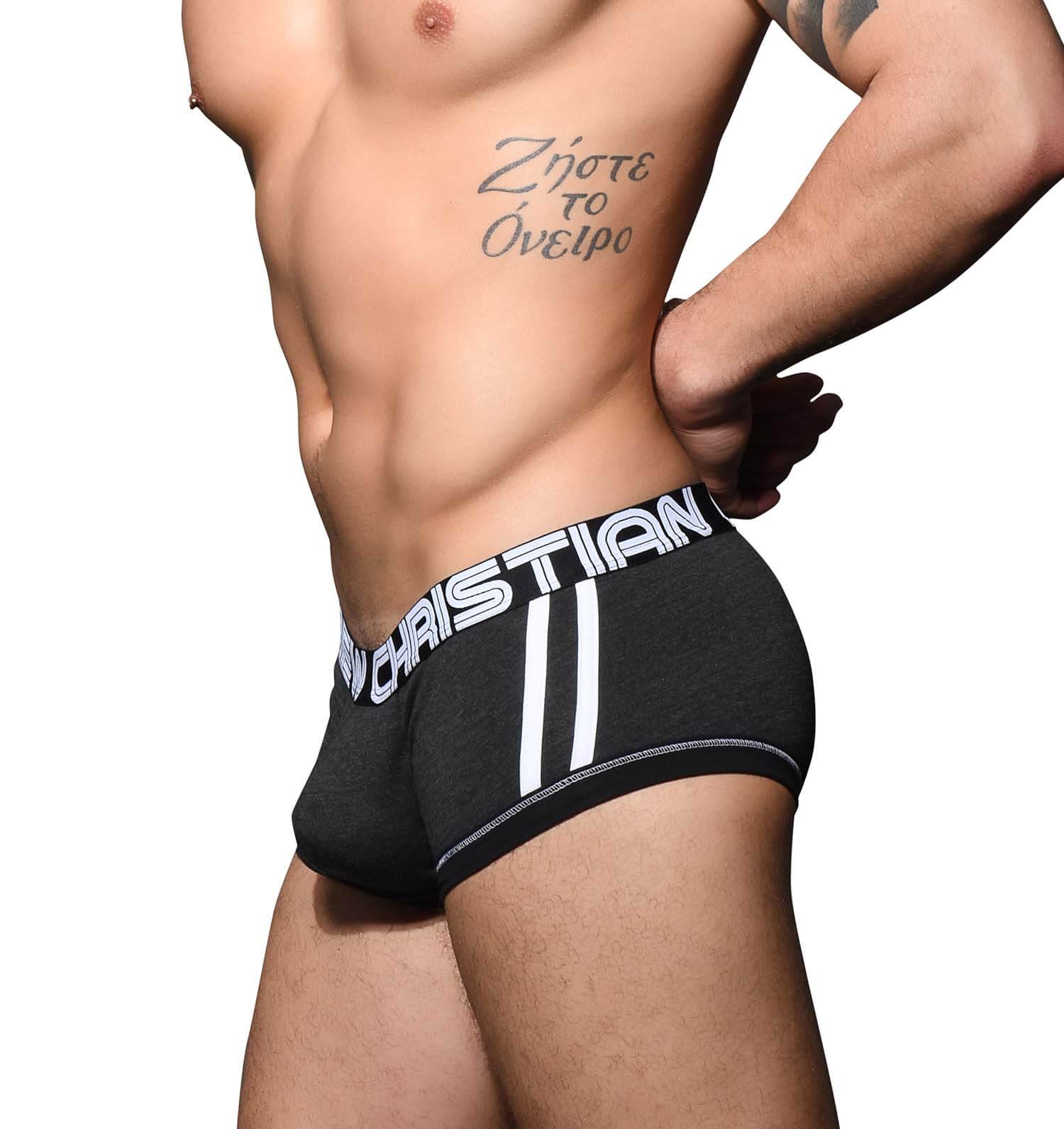 Dunkelgraue Andrew Christian Show-It Boxershorts in sportlichem Design, Seitenansicht