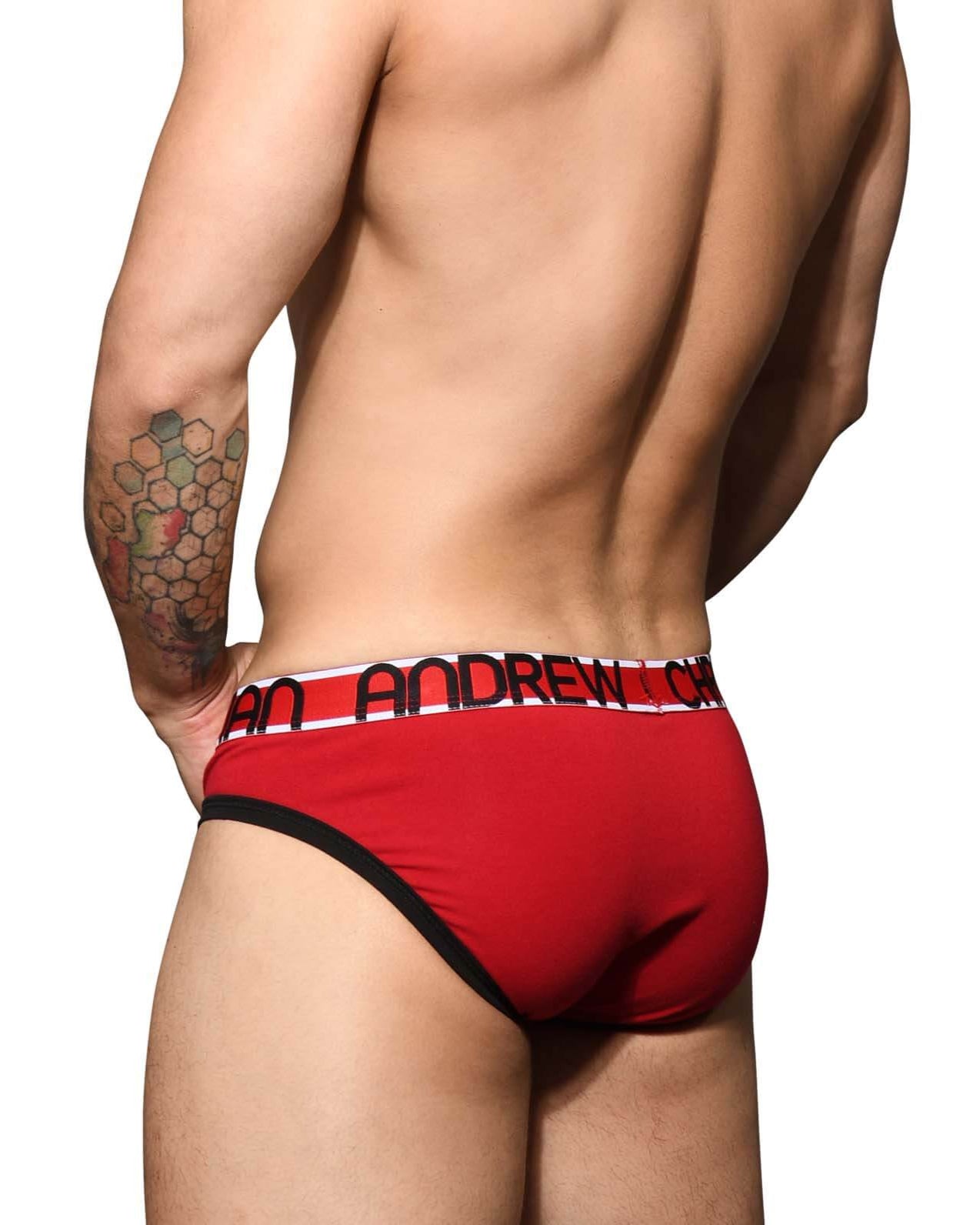 roter Herren Slip von Andrew Christian Underwear mit Almost Naked, Rückansicht