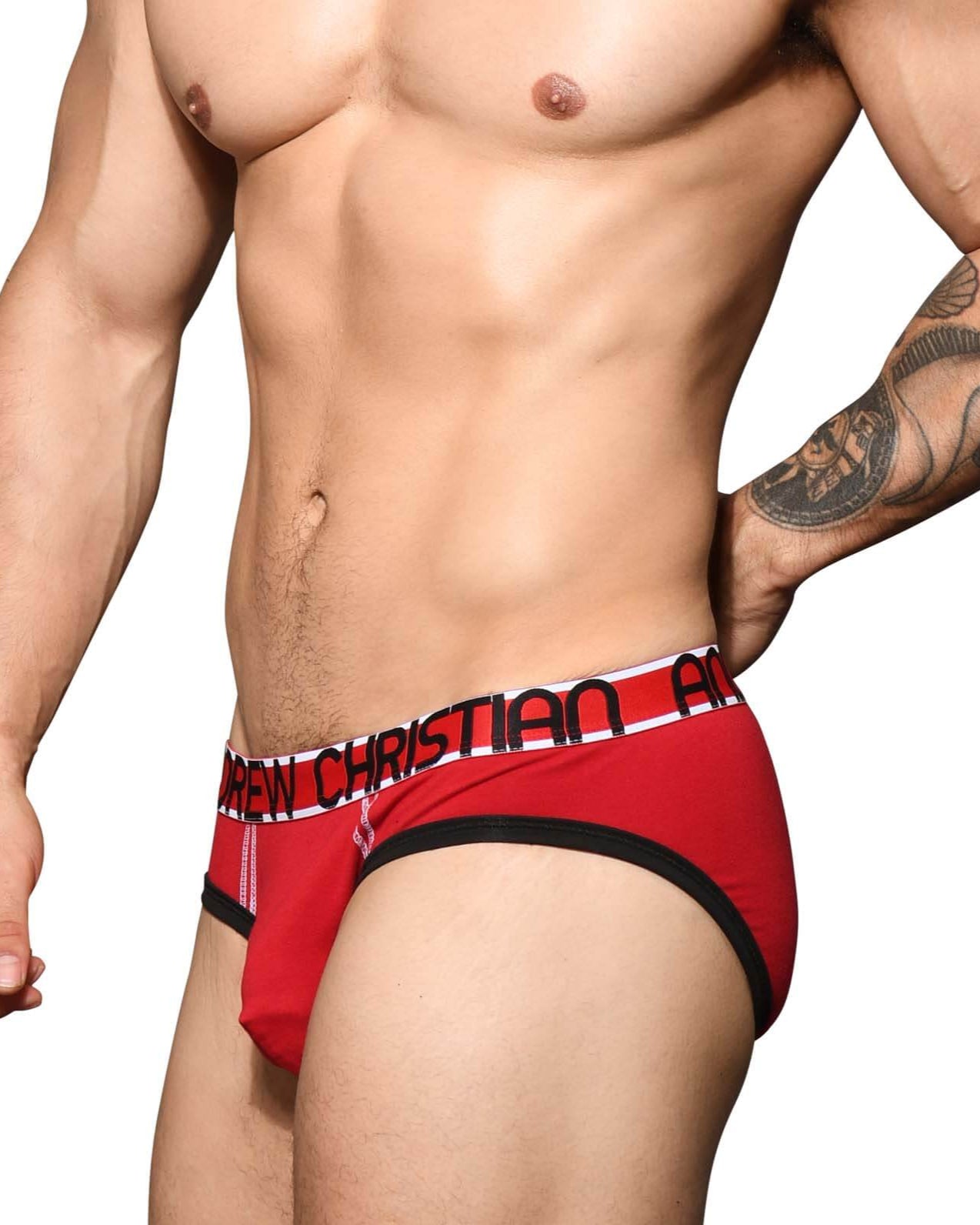 roter Herren Slip von Andrew Christian Underwear mit Almost Naked, Seitenansicht
