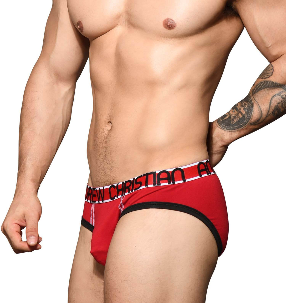 roter Herren Slip von Andrew Christian Underwear mit Almost Naked, Seitenansicht