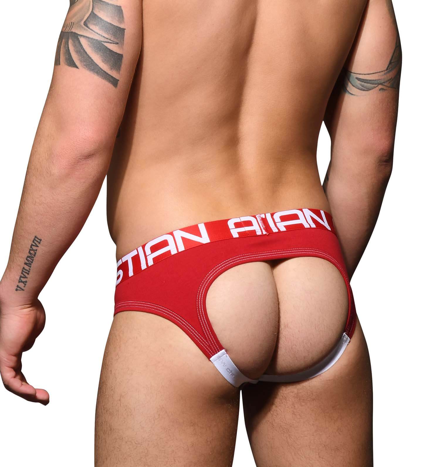 Roter Andrew Christian Jockstrap mit Kontrastnähten und Show-It Funktion, Rückansicht