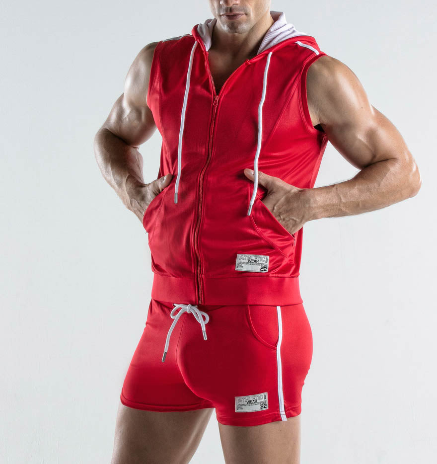 ärmelloser Zip Hoodie in knalligem rot aus der Code 22 Impulse Sportswear Kollektion, Seitenansicht