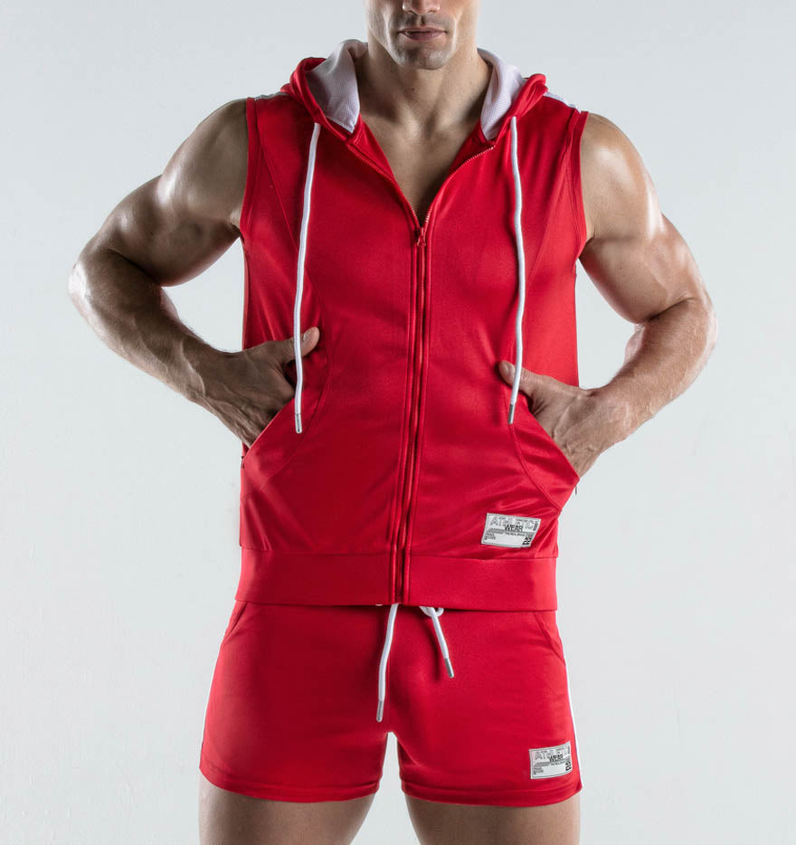 ärmelloser Zip Hoodie in knalligem rot aus der Code 22 Impulse Sportswear Kollektion