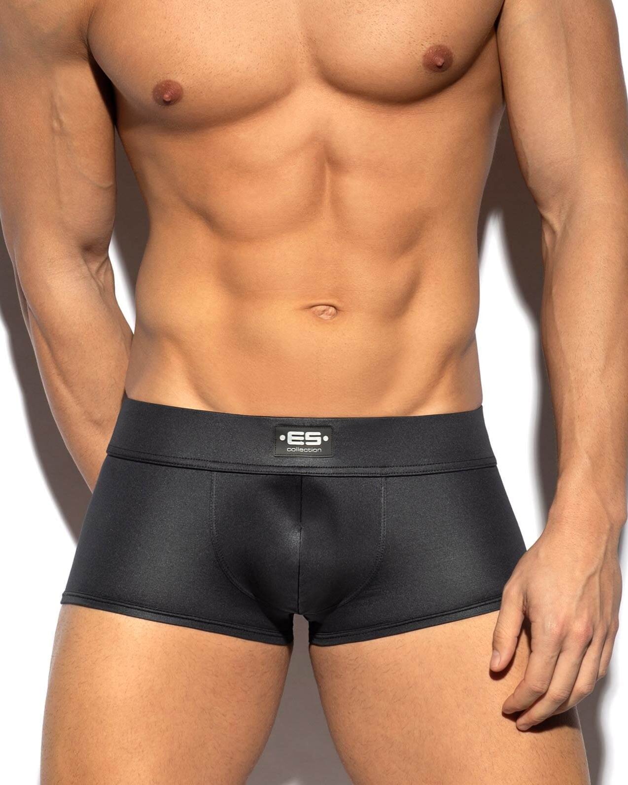 ES Collection Fetish Trunk - erotische Boxershorts mit Glanzeffekt in schwarz, front
