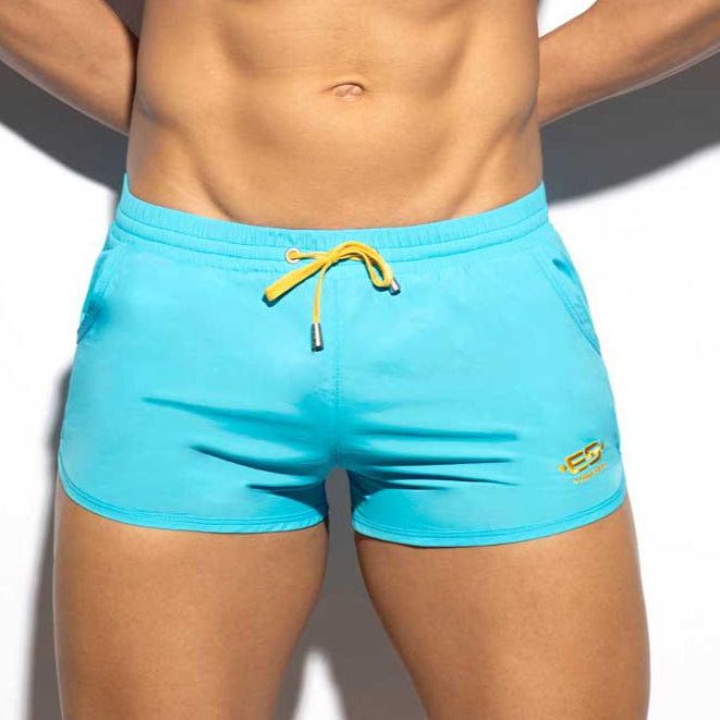 Super Kurze Badeshorts 'Plain Rocky Shorts' von ES Collection in türkis, Frontansicht