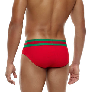Roter Herren Slip mit grünen Kontrasten aus der Modus Vivendi Underwear Kollektion, Rückansicht