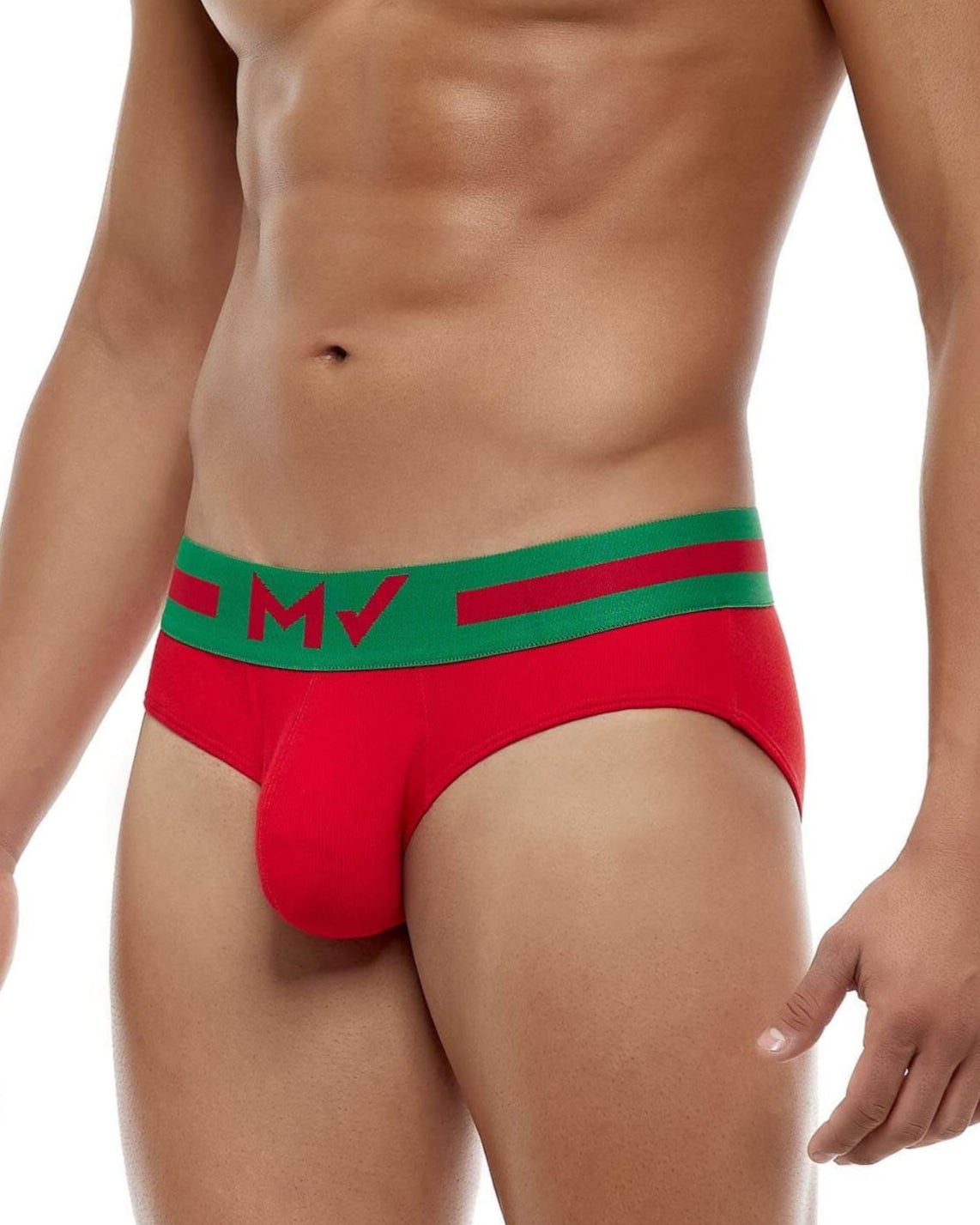 Roter Herren Slip mit grünen Kontrasten aus der Modus Vivendi Underwear Kollektion, Seitenansicht
