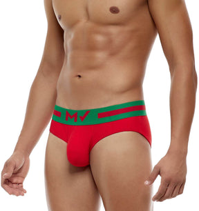 Roter Herren Slip mit grünen Kontrasten aus der Modus Vivendi Underwear Kollektion, Seitenansicht