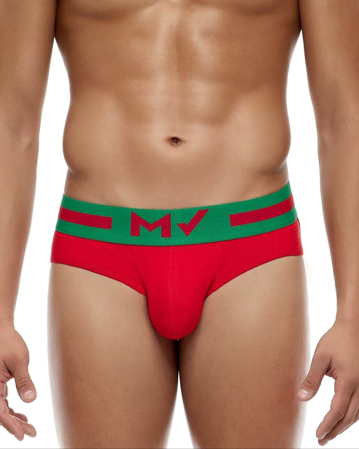 Roter Herren Slip mit grünen Kontrasten aus der Modus Vivendi Underwear Kollektion