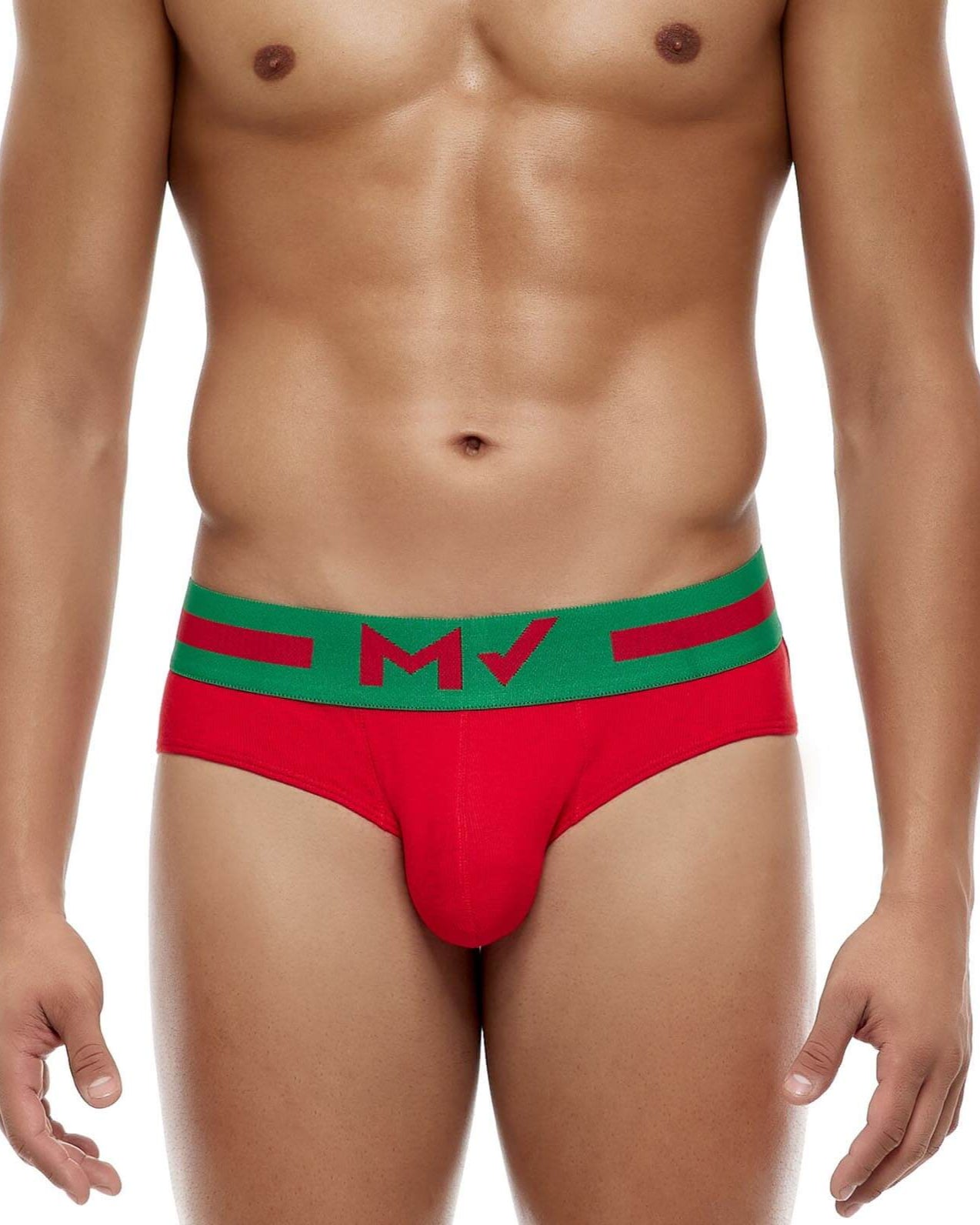 Roter Herren Slip mit grünen Kontrasten aus der Modus Vivendi Underwear Kollektion