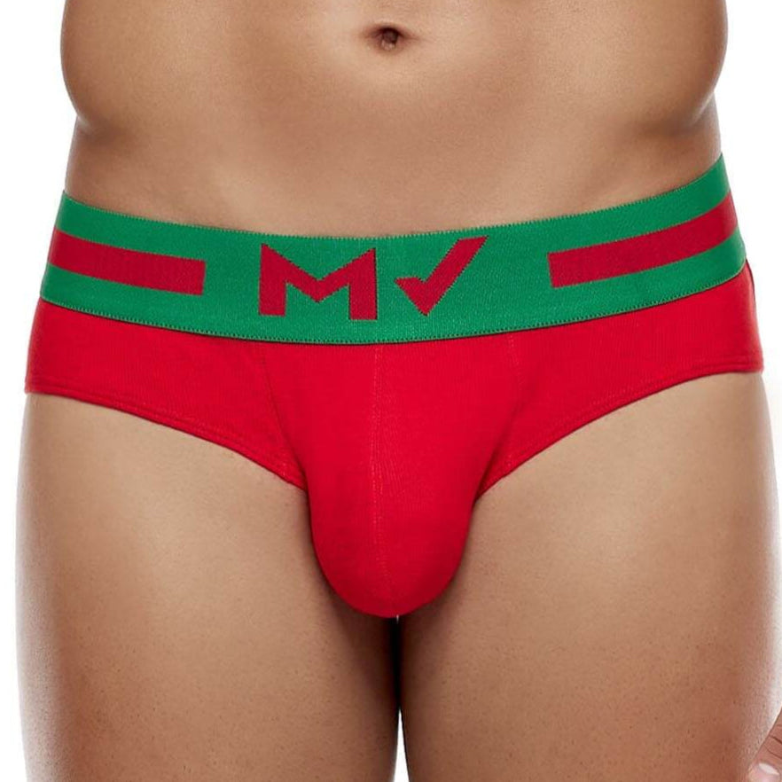 Roter Herren Slip mit grünen Kontrasten aus der Modus Vivendi Underwear Kollektion
