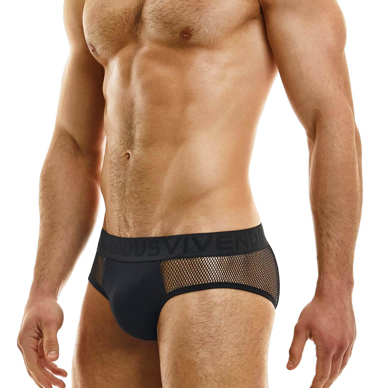 schwarzer Herren Netz-Slip aus der MESH LINE von Modus Vivendi Underwear, Seitenansicht