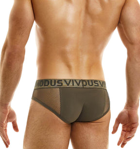 Herren Netz-Slip in khaki aus MESH LINE von Modus Vivendi Underwear, Rückansicht
