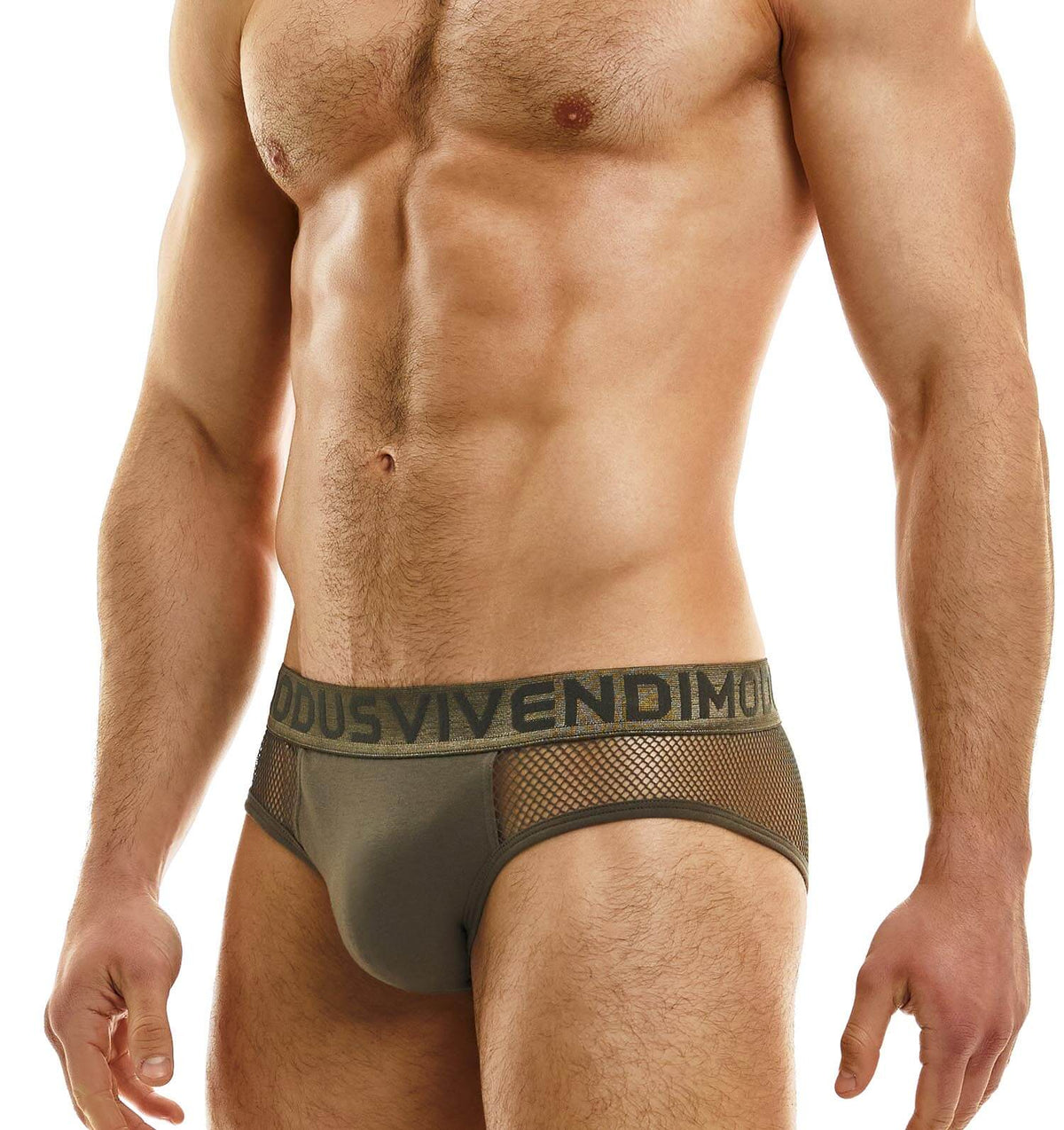 Herren Netz-Slip in khaki aus MESH LINE von Modus Vivendi Underwear, Seitenansicht