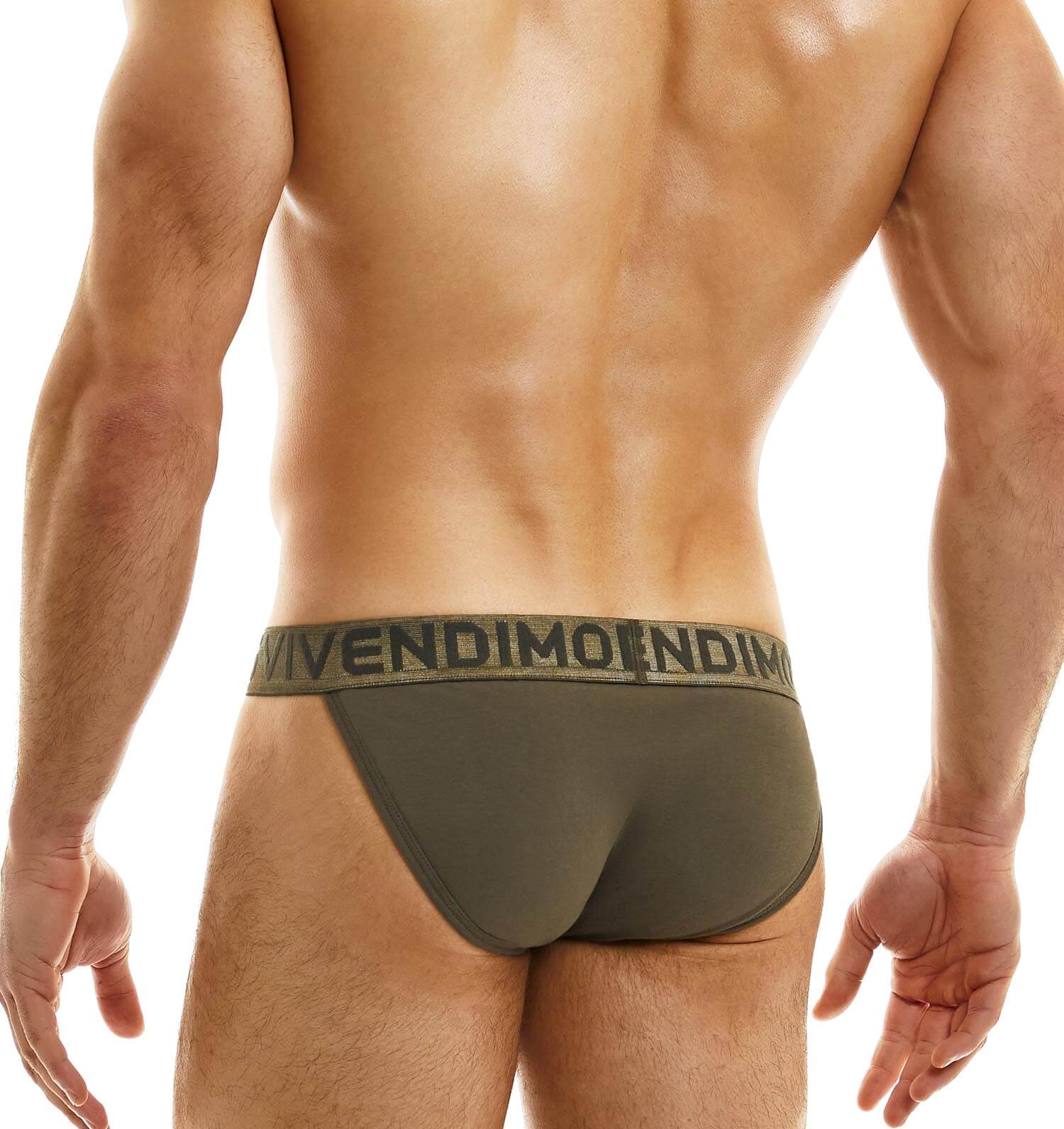 Sexy Männer Tanga Brief mit Mesh Einsatz in khaki von Modus Vivendi Underwear, Rückansicht