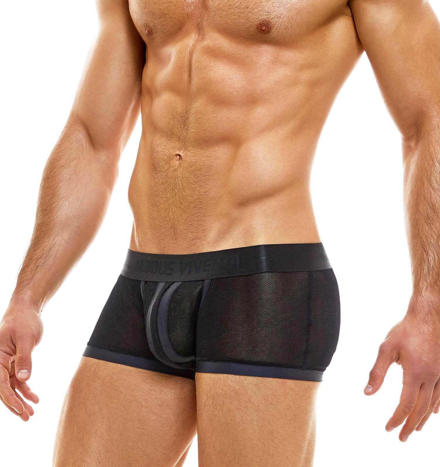 durchsichtige Low-Cut Fetish Boxershorts aus der Modus Vivendi V-Fluid Unterwäsche Kollektion, Seitenansicht